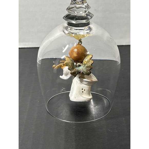Vintage Crystal Glass Bell with Cherub Angel Playing Violin Home Decor 6'' Tall - Picture 3 of 6